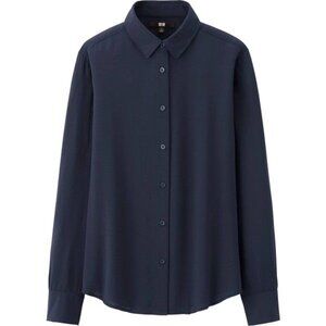 Uniqlo Navy Rayon Long Sleeve Blouse